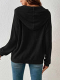 Ribbed Dropped Shoulder Drawstring Hoodie - Trendsi - Flyclothing LLC