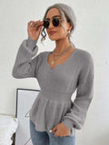 Notched Dropped Shoulder Knit Top - Trendsi - Flyclothing LLC