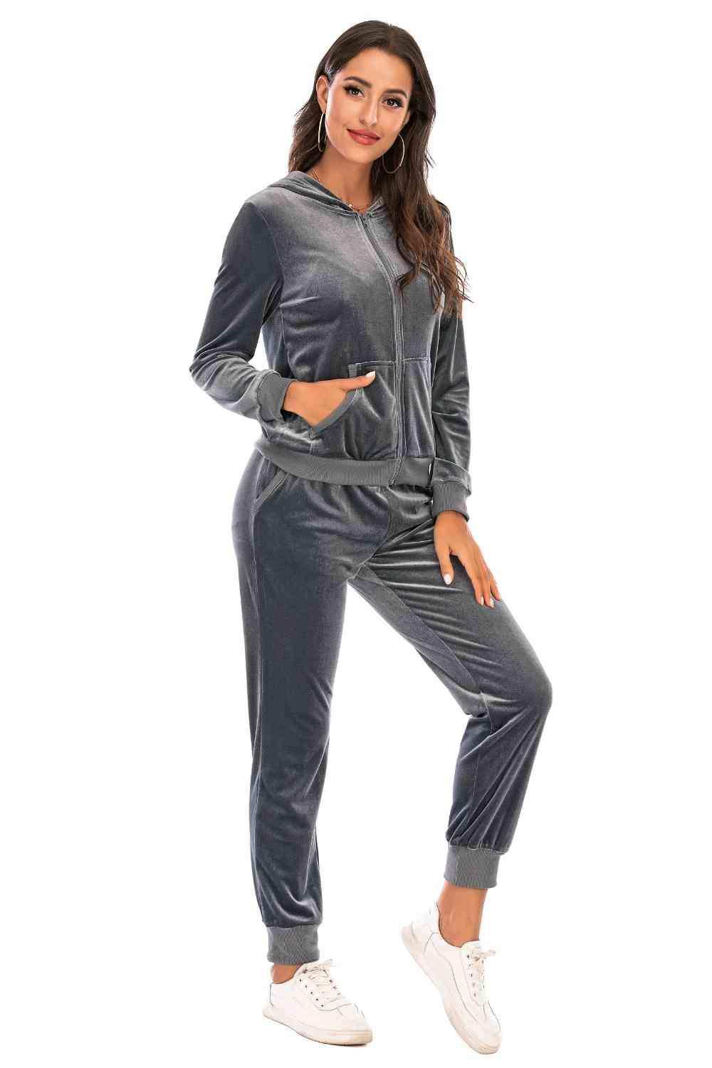 Zip-Up Hooded Jacket and Pants Set - Trendsi - Flyclothing LLC