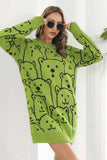 Bear Pattern Round Neck Sweater Dress - Trendsi - Flyclothing LLC