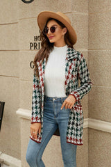 Printed Open Front Lapel Collar Cardigan with Pockets - Flyclothing LLC