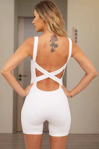 Crisscross Wide Strap Active Romper - Trendsi - Flyclothing LLC