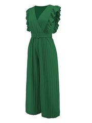 Ruffled Surplice Cap Sleeve Jumpsuit - Trendsi