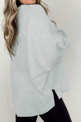 Full Size Half Button Collared Neck Long Sleeve Sweatshirt - Trendsi - Flyclothing LLC