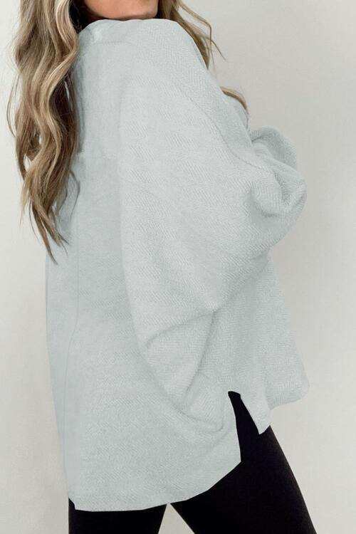 Full Size Half Button Collared Neck Long Sleeve Sweatshirt - Trendsi - Flyclothing LLC