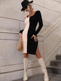 Contrast Slit Sweater Dress - Trendsi
