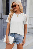 Openwork Round Neck Short Sleeve T-Shirt - Trendsi