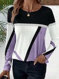Contrast Round Neck Long Sleeve T-Shirt - Trendsi - Flyclothing LLC