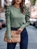 Decorative Button Puff Sleeve T-Shirt - Trendsi - Flyclothing LLC