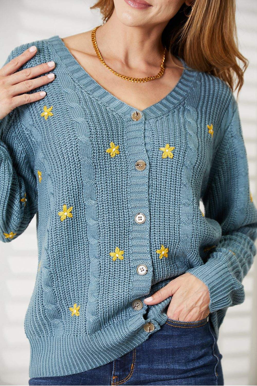 HEYSON Full Size Floral Embroidered Cable Cardigan - Trendsi - Flyclothing LLC