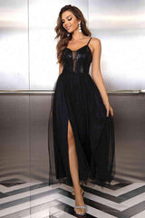 Spaghetti Strap Slit Mesh Dress - Trendsi - Flyclothing LLC