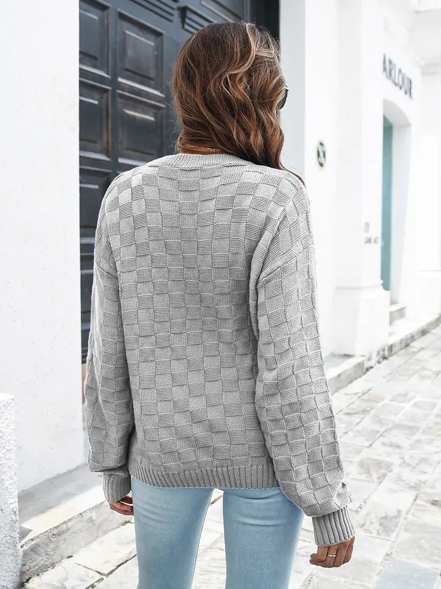 Round Neck Dropped Shoulder Sweater - Trendsi - Flyclothing LLC