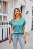 Notched Neck Flutter Sleeve Satin Top - Trendsi - Flyclothing LLC
