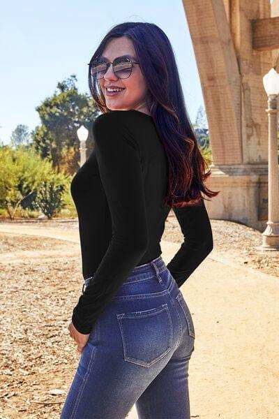Basic Bae Full Size Round Neck Long Sleeve Bodysuit - Trendsi - Flyclothing LLC
