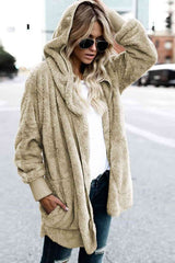 Teddy Hooded Jacket with Pockets - Trendsi - Flyclothing LLC