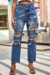 Distressed Buttoned Jeans with Pockets - Trendsi - Flyclothing LLC