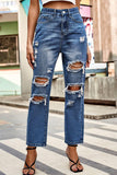 Distressed Buttoned Jeans with Pockets - Trendsi