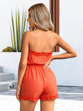 Frill Trim Belted Strapless Romper - Trendsi