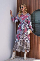 Leopard Ruffle Trim V-Neck Printed Dress - Trendsi - Flyclothing LLC