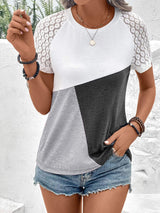 Color Block Raglan Sleeve Round Neck Tee - Trendsi - Flyclothing LLC