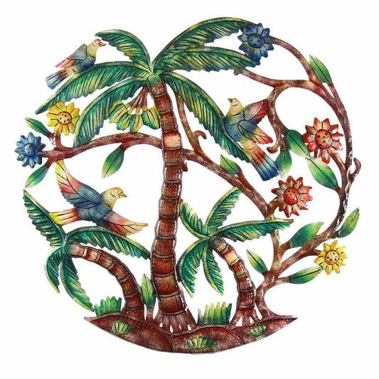 Colorful Palm Trees Hand Painted Metal Wall Art - Croix des Bouquets - Croix des Bouquets