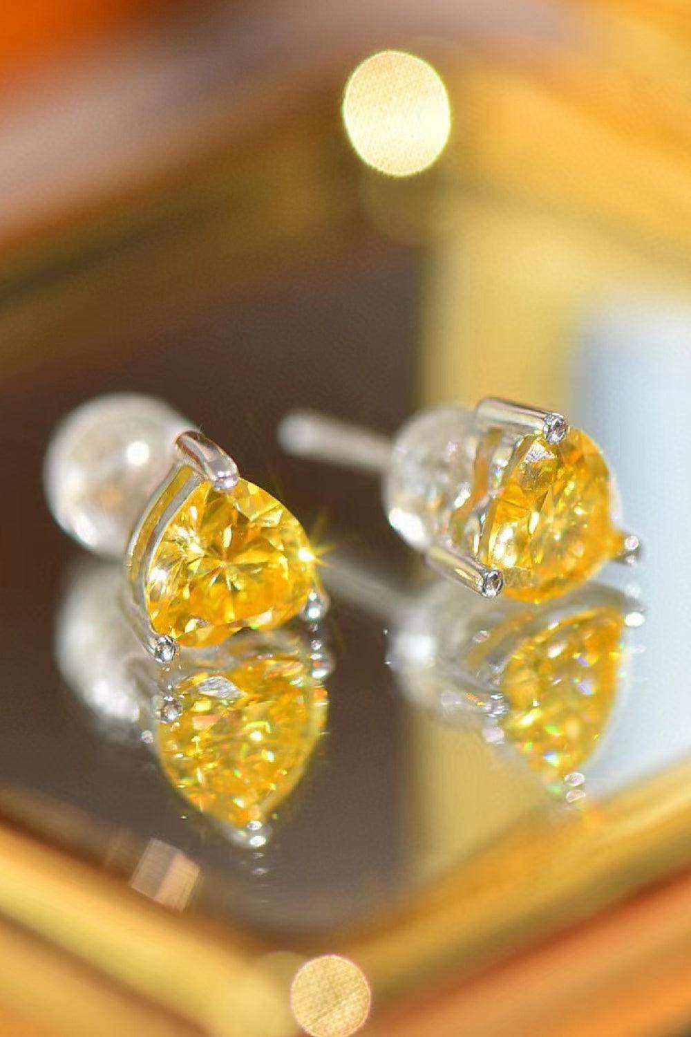 2 Carat Yellow Heart Moissanite Platinum-Plated Earrings - Trendsi - Flyclothing LLC