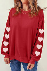 Heart Round Neck Dropped Shoulder Sweatshirt - Trendsi