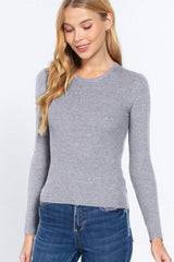 ACTIVE BASIC Full Size Ribbed Round Neck Long Sleeve Knit Top - Trendsi - Flyclothing LLC
