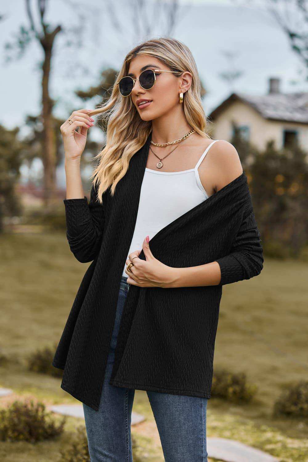 Open Front Long Sleeve Cardigan - Trendsi - Flyclothing LLC