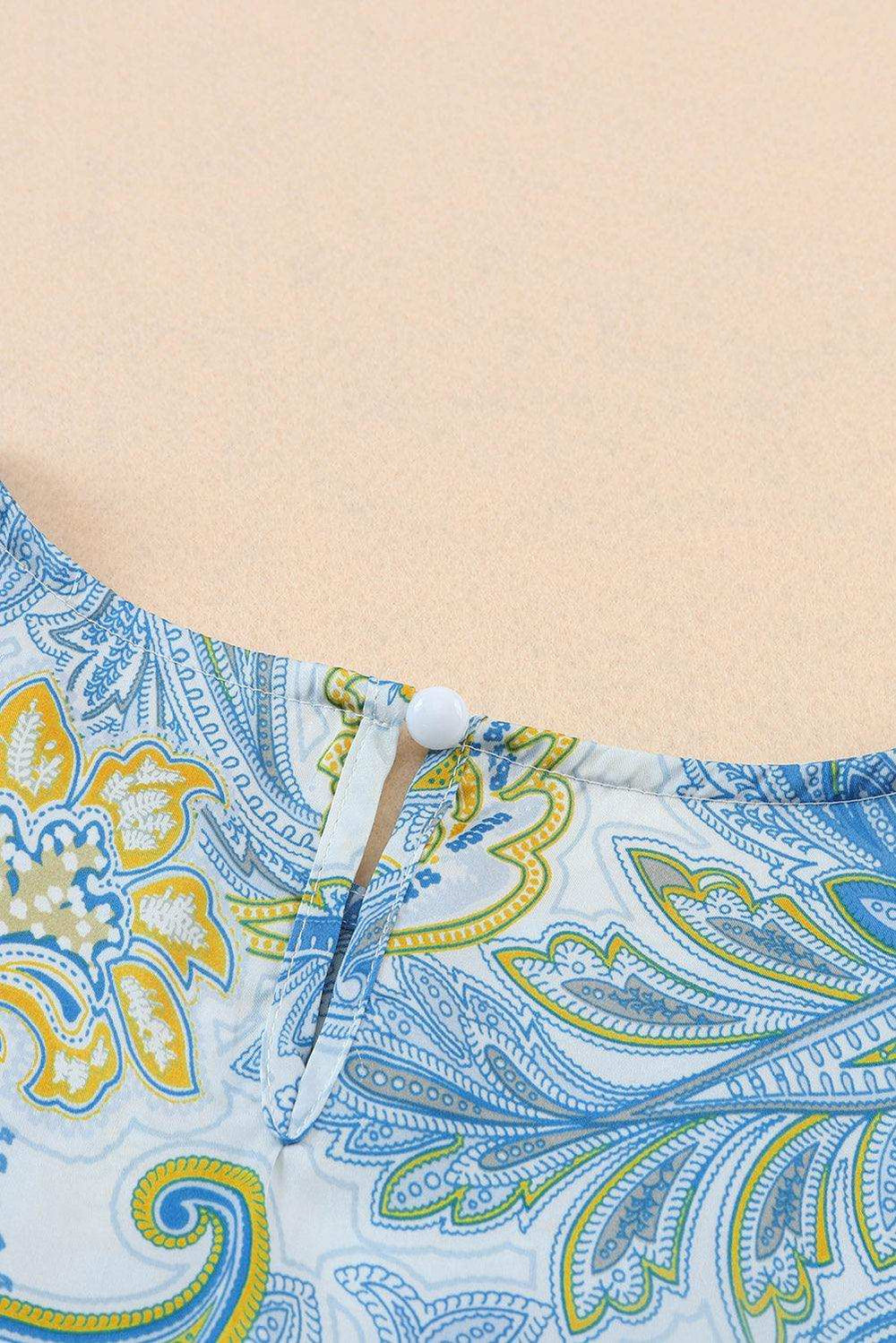 Printed Round Neck Short Sleeve Blouse - Trendsi - Flyclothing LLC