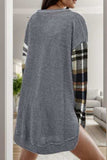 Waffle-Knit Pocketed Plaid Dropped Shoulder Blouse - Trendsi - Flyclothing LLC