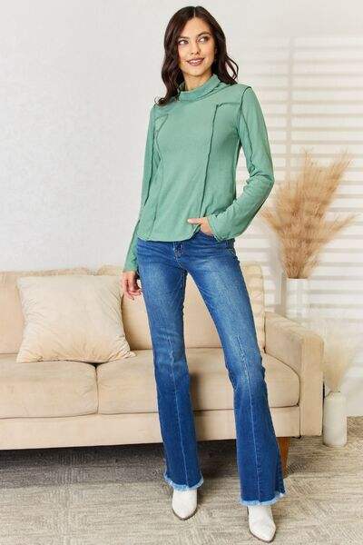 POL Exposed Seam Long Sleeve Knit Top - Trendsi - Flyclothing LLC