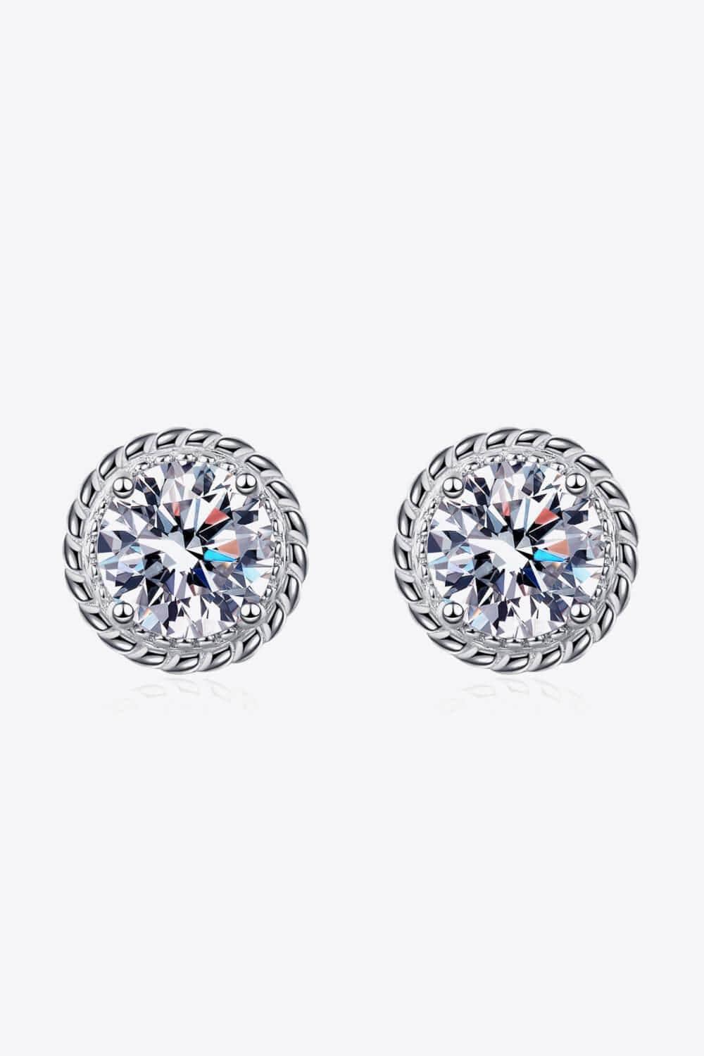 1 Carat Moissanite Rhodium-Plated Round Stud Earrings - Trendsi