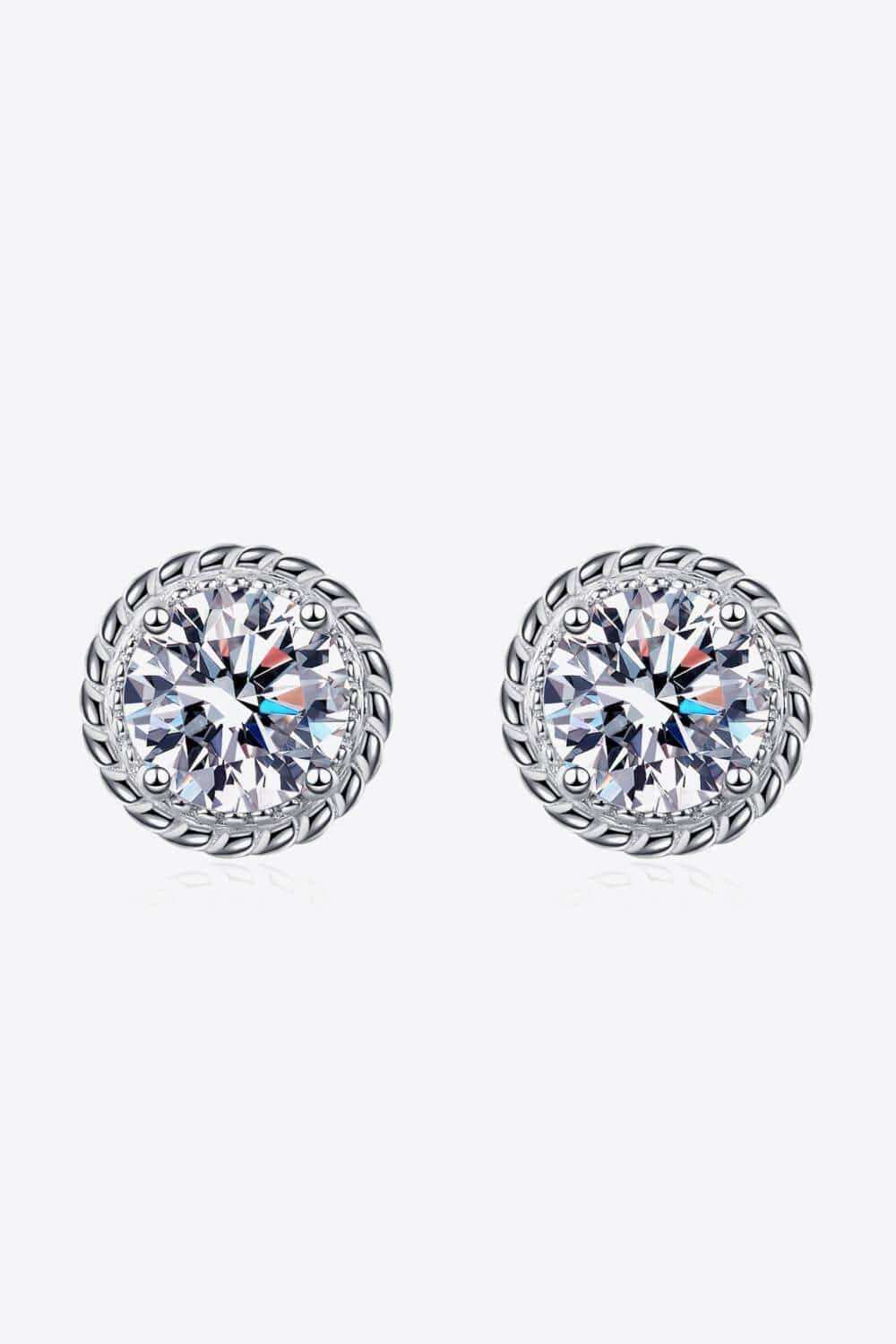 1 Carat Moissanite Rhodium-Plated Round Stud Earrings - Trendsi - Flyclothing LLC