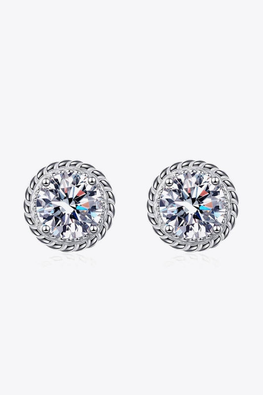 1 Carat Moissanite Rhodium-Plated Round Stud Earrings - Trendsi