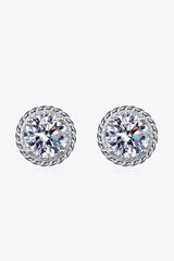 1 Carat Moissanite Rhodium-Plated Round Stud Earrings - Trendsi