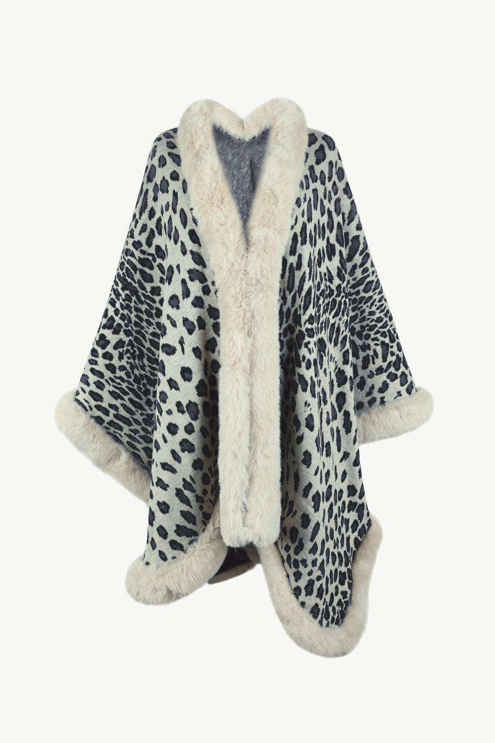 Leopard Open Front Poncho - Trendsi - Flyclothing LLC