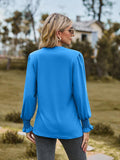 Notched Neck Flounce Sleeve Blouse - Trendsi