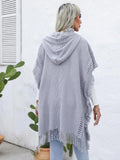 Fringe Trim Buttoned Hooded Poncho - Trendsi