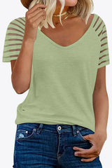 V-Neck Raglan Sleeve Tee - Trendsi - Flyclothing LLC