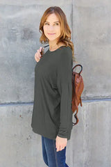 Basic Bae Full Size Round Neck Dropped Shoulder T-Shirt - Trendsi - Flyclothing LLC
