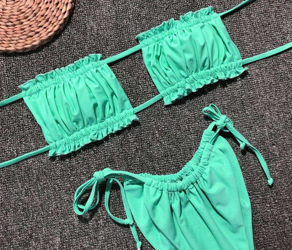 Frill Trim Ruched Bikini Set - Trendsi - Flyclothing LLC