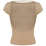 Round Neck Backless Short Sleeve Tee - Trendsi - Flyclothing LLC