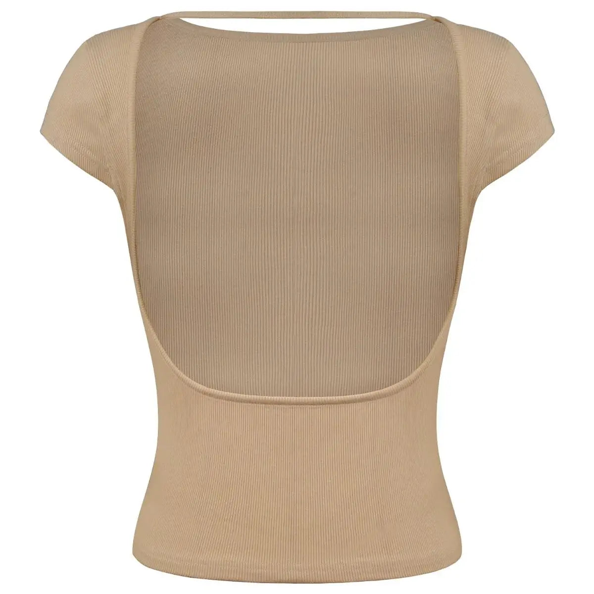 Round Neck Backless Short Sleeve Tee - Trendsi - Flyclothing LLC
