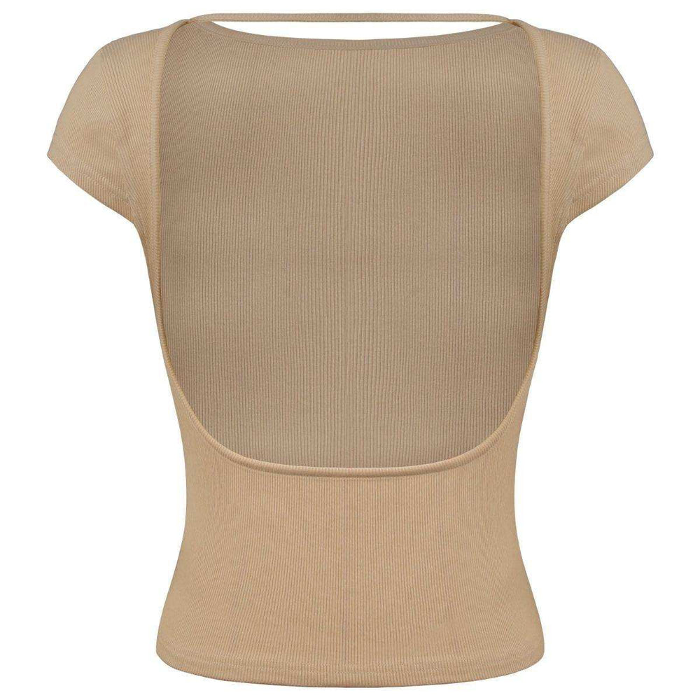 Round Neck Backless Short Sleeve Tee - Trendsi - Flyclothing LLC
