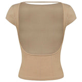 Round Neck Backless Short Sleeve Tee - Trendsi - Flyclothing LLC