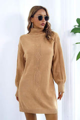 Openwork Turtleneck Long Sleeve Sweater Dress - Trendsi - Flyclothing LLC