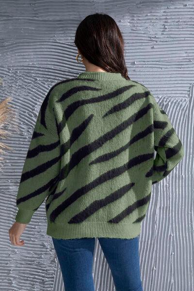 Animal Element Round Neck Dropped Shoulder Sweater - Trendsi
