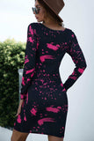 Printed Boat Neck Long Sleeve Dress - Trendsi - Flyclothing LLC