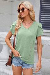 V-Neck Short Sleeve T-Shirt - Trendsi - Flyclothing LLC